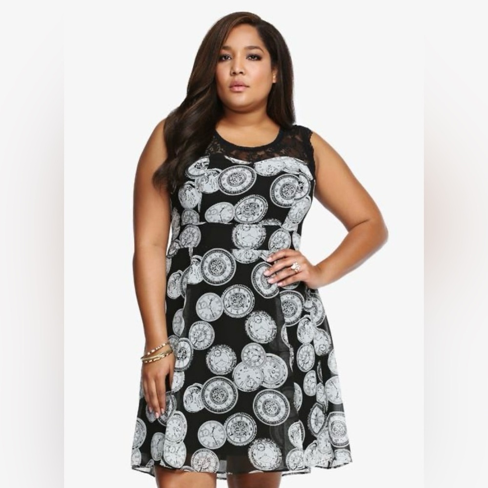 Tripp NYC Sleeveless Black and White Clocks Dress, Time Dress Size 1